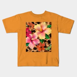 Cheetah Hibiscus Tropical Kids T-Shirt